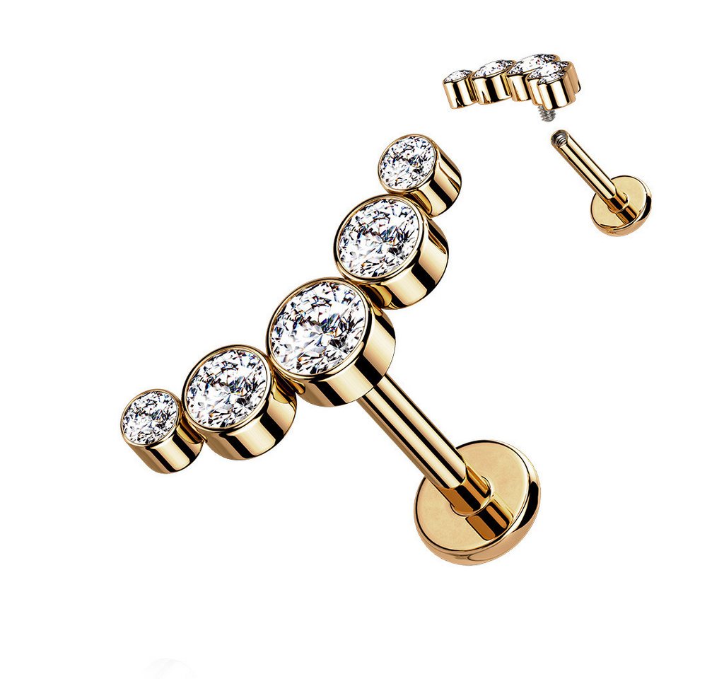 Taffstyle Piercing-Set Piercing Ohr Bogen flach 5 Kristalle Rosegold Clear 1,2mm x 6mm (Tragus Helix Rook Lobe Daith Conch Orbital Snug Ohrring Piercing), Stecker Knorpel Helix Innengewinde Ohrpiercing Cartilage Knorpel Ohr von Taffstyle