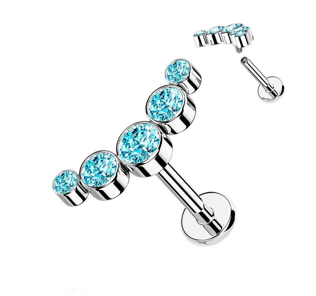 Taffstyle Piercing-Set Piercing Ohr Bogen flach 5 Kristalle Silber Aqua 1,2mm x 8mm (Tragus Helix Rook Lobe Daith Conch Orbital Snug Ohrring Piercing), Stecker Knorpel Helix Innengewinde Ohrpiercing Cartilage Knorpel Ohr von Taffstyle