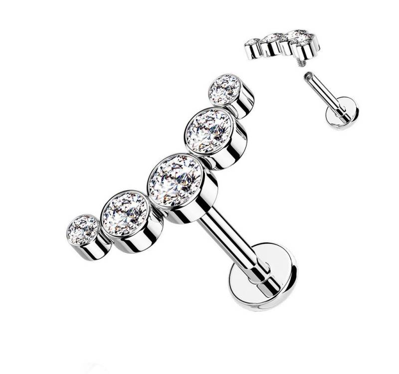 Taffstyle Piercing-Set Piercing Ohr Bogen flach 5 Kristalle Silber Clear 1,2mm x 6mm (Tragus Helix Rook Lobe Daith Conch Orbital Snug Ohrring Piercing), Stecker Knorpel Helix Innengewinde Ohrpiercing Cartilage Knorpel Ohr von Taffstyle