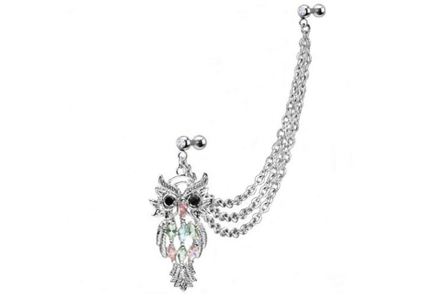 Taffstyle Piercing-Set Piercing Ohr Chirurgenstahl Kristall Eule Kette, Helix Tragus Ohrpiercing Cartilage Stab Barbell Strass Eule Kette Lang von Taffstyle