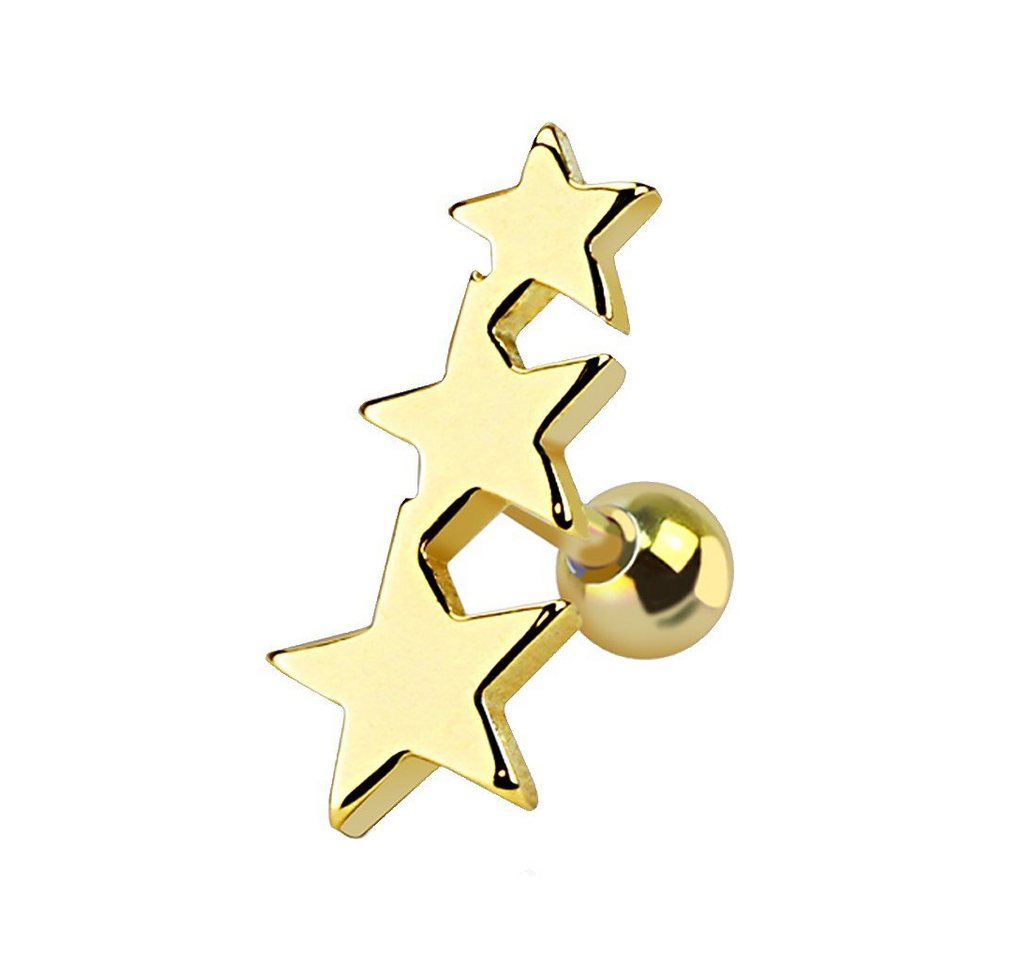 Taffstyle Piercing-Set Piercing Ohr Helix Tragus Chirurgenstahl 3 Sterne, Piercing Ohr Ohrpiercing Stab Kugel Cartilage Knorpel Barbell Stecker von Taffstyle