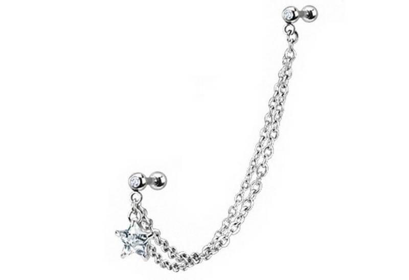 Taffstyle Piercing-Set Piercing Ohr Helix Tragus Kristall Stern 2 Ketten, Chirurgenstahl Ohrpiercing Cartilage Stab Barbell Strass Stern Lang von Taffstyle