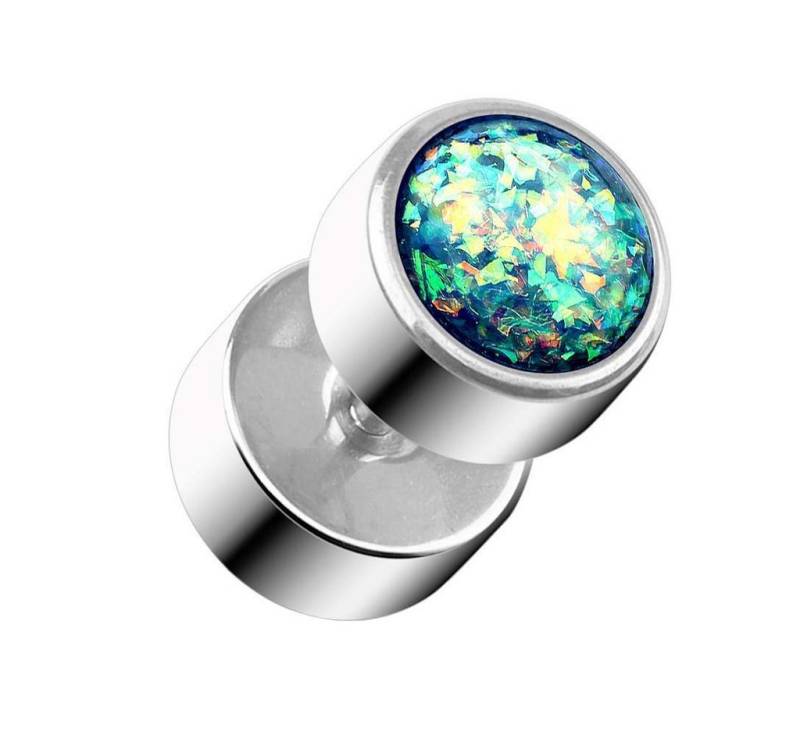 Taffstyle Piercing-Set Piercing Ohr Plug mit Opal Glitter, Runde Ohrring Ohrstecker Fake Flesh Tunnel Ohrpiercing Platte Stecker von Taffstyle