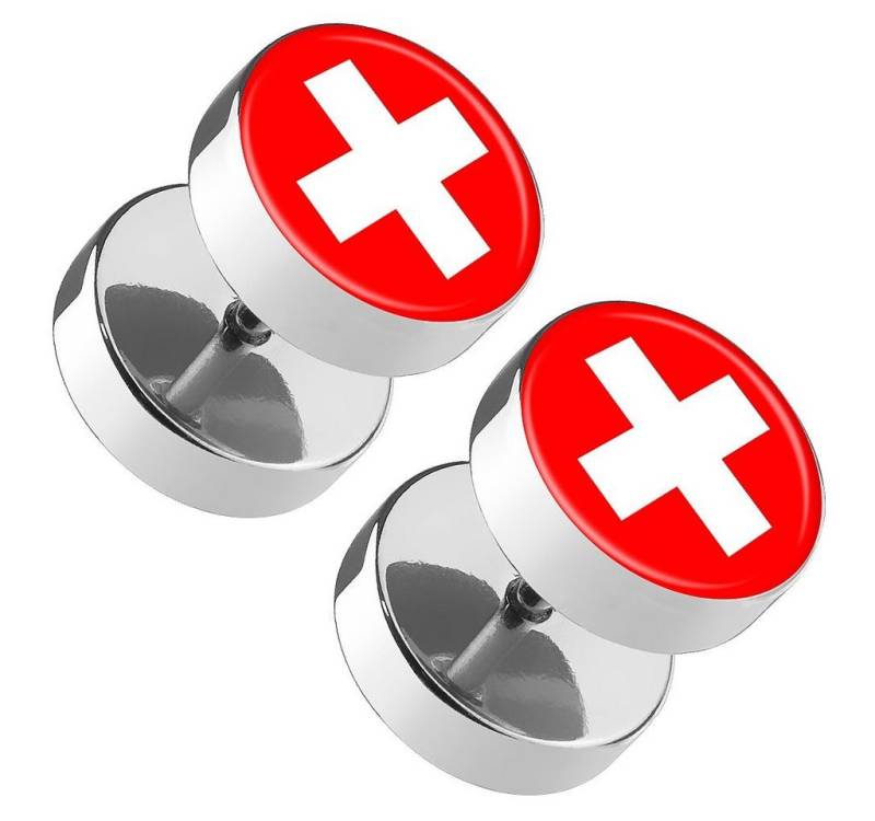 Taffstyle Paar Ohrstecker Ohrringe Fanartikel Fahne Schmuck Fussball Frauen Männer Schweiz, Ohrstecker WM EM Fake Flesh Plug Flagge Handball Eishockey Basketball von Taffstyle