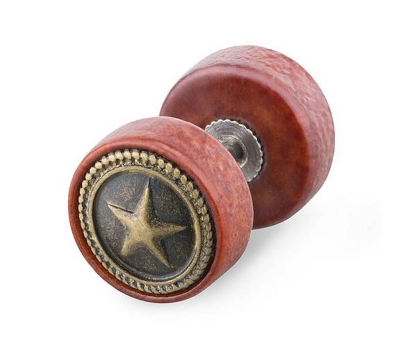 Taffstyle Piercing-Set Piercing Plug Holz Anker/Oktopus/Totenkopf/Stern, Runde Ohrring Fake Ohr Flesh Tunnel Kreis Platte Stecker Braun Gold von Taffstyle