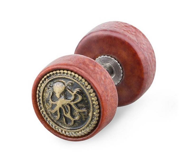 Taffstyle Piercing-Set Piercing Plug Holz Anker/Oktopus/Totenkopf/Stern, Runde Ohrring Fake Ohr Flesh Tunnel Kreis Platte Stecker Braun Gold von Taffstyle
