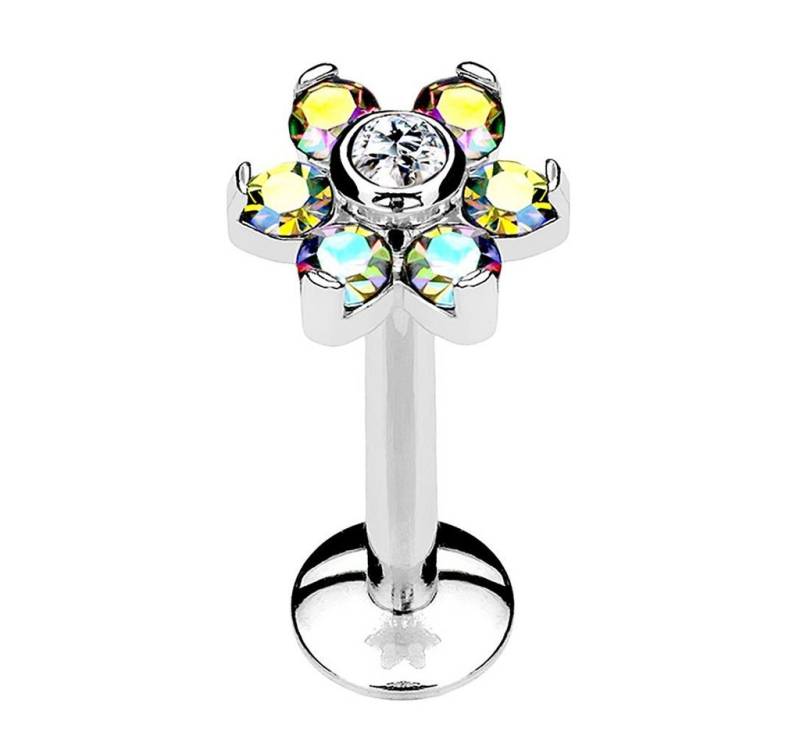 Taffstyle Piercing-Set Piercing Stab Stecker Blüte mit Strass Kristall, Lippe Ohr Nase Lippenpiercing Tragus Ohrpiercing Helix Zungen Labret von Taffstyle