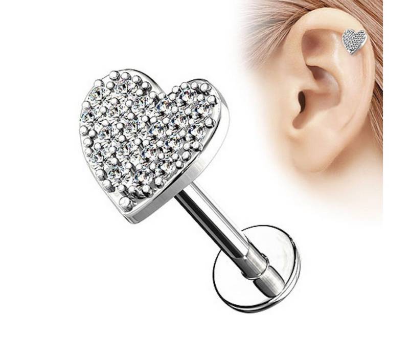 Taffstyle Piercing-Set Piercing Stab mit Kristall Herz für Lippe und Ohr, Labret Tragus Helix Knorpel Stecker Lippenpiercing Ohrpiercing von Taffstyle