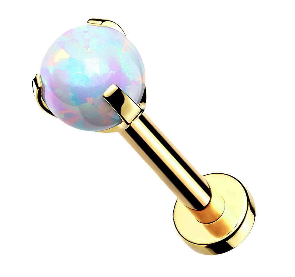 Taffstyle Piercing-Set Piercing Tragus Stecker flach Innengewinde mit Opal Gold Weiß 8mm (Ohr Tragus Helix Orbital Snug Ohrring Piercing), Labret Ohr Helix Ohrpiercing Cartilage Knorpel Rook Lobe Daith Conch von Taffstyle
