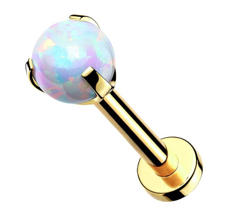 Taffstyle Piercing-Set Piercing Tragus Stecker flach Innengewinde mit Opal Gold Weiß 8mm (Ohr Tragus Helix Orbital Snug Ohrring Piercing), Labret Ohr Helix Ohrpiercing Cartilage Knorpel Rook Lobe Daith Conch von Taffstyle