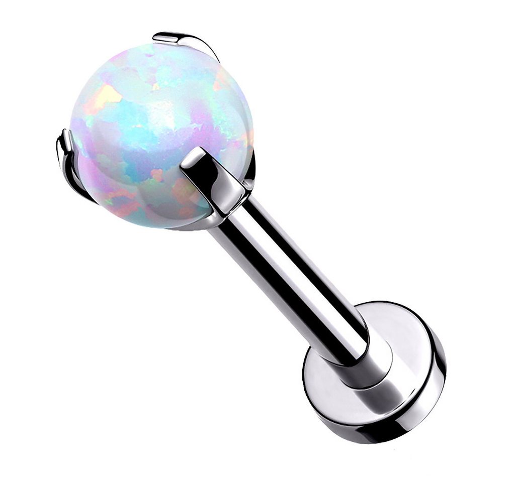Taffstyle Piercing-Set Piercing Tragus Stecker flach Innengewinde mit Opal Silber Weiß 8mm (Ohr Tragus Helix Orbital Snug Ohrring Piercing), Labret Ohr Helix Ohrpiercing Cartilage Knorpel Rook Lobe Daith Conch von Taffstyle