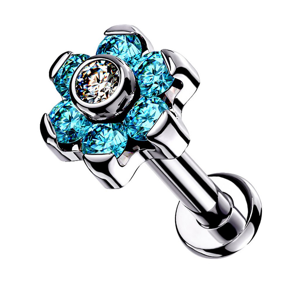 Taffstyle Piercing-Set Titan Tragus Lippen Piercing Innengewinde Kristalle Aqua Clear 8mm (Helix Rook Lobe Daith Conch Orbital Snug Ohrring Piercing), Labret Knorpel Stecker Ohr Ohrpiercing Cartilage Knorpel Ohr Tragus von Taffstyle