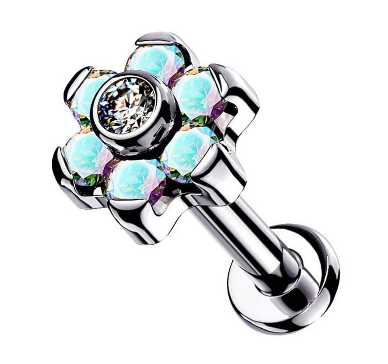Taffstyle Piercing-Set Titan Tragus Lippen Piercing Innengewinde Kristalle Rainbow Clear 6mm (Helix Rook Lobe Daith Conch Orbital Snug Ohrring Piercing), Labret Knorpel Stecker Ohr Ohrpiercing Cartilage Knorpel Ohr Tragus von Taffstyle