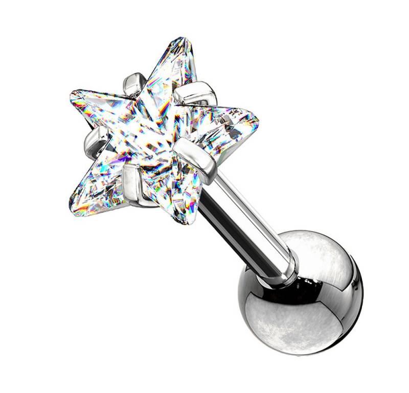 Taffstyle Piercing-Set Tragus Chirurgenstahl mit Stern Zirkonia Silber 1,2mm x 6mm x 4mm (Knorpel Tragus Conch Orbital Ohrring Piercing Ohrpiercing), Helix Knorpel Stecker Rook Lobe Daith Ohrpiercing Cartilage Ohr Snug von Taffstyle