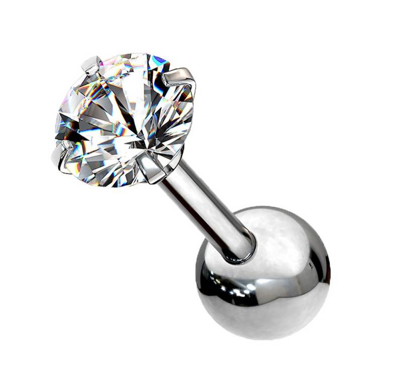 Taffstyle Piercing-Set Tragus Chirurgenstahl mit runden Zirkonia Silber 1,2mm x 6mm x 4mm (Knorpel Tragus Conch Orbital Ohrring Piercing Ohrpiercing), Helix Knorpel Stecker Rook Lobe Daith Ohrpiercing Cartilage Ohr Snug von Taffstyle