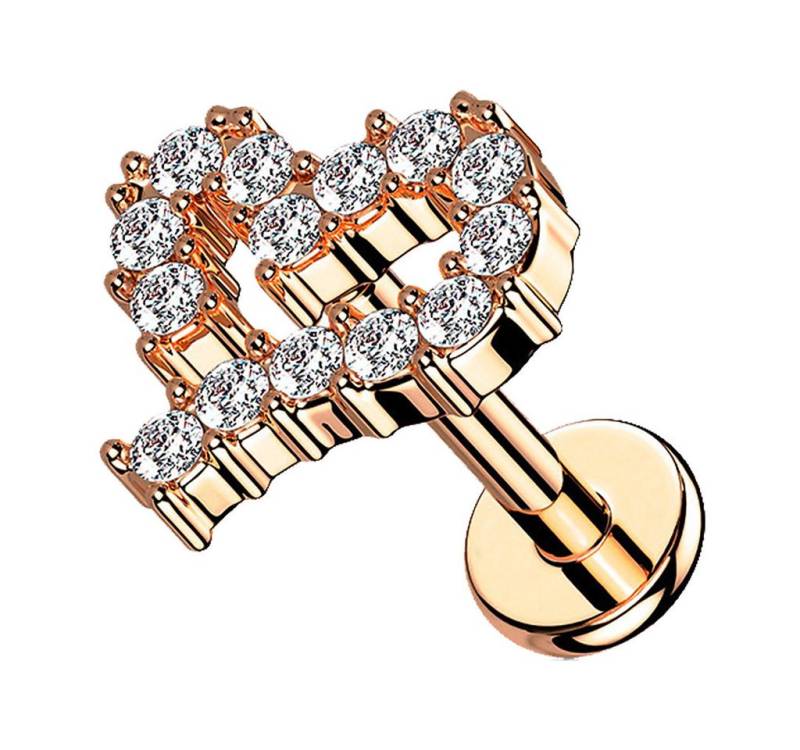 Taffstyle Piercing-Set Tragus Conch Piercing flach Innengewinde Zirkonia Herz Rosegold 6mm (Labret Ohr Tragus Helix Lobe Knorpel Piercing), Ohrstecker Labret Helix Lippenpiercing Stecker Ohrpiercing Cartilage von Taffstyle