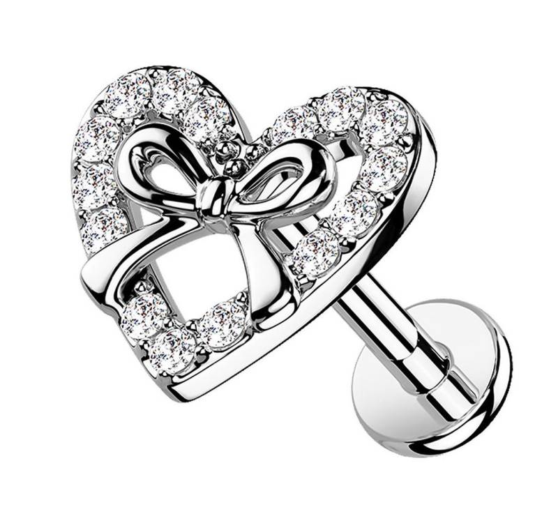 Taffstyle Piercing-Set Tragus Conch Piercing flach Kristall Herz Schleife Silber 6mm (Ohr Lobe Daith Conch Orbital Snug Ohrring Piercing Helix Rook), Ohrstecker Ohr Helix Innengewinde Ohrpiercing Cartilage Knorpel Tragus von Taffstyle
