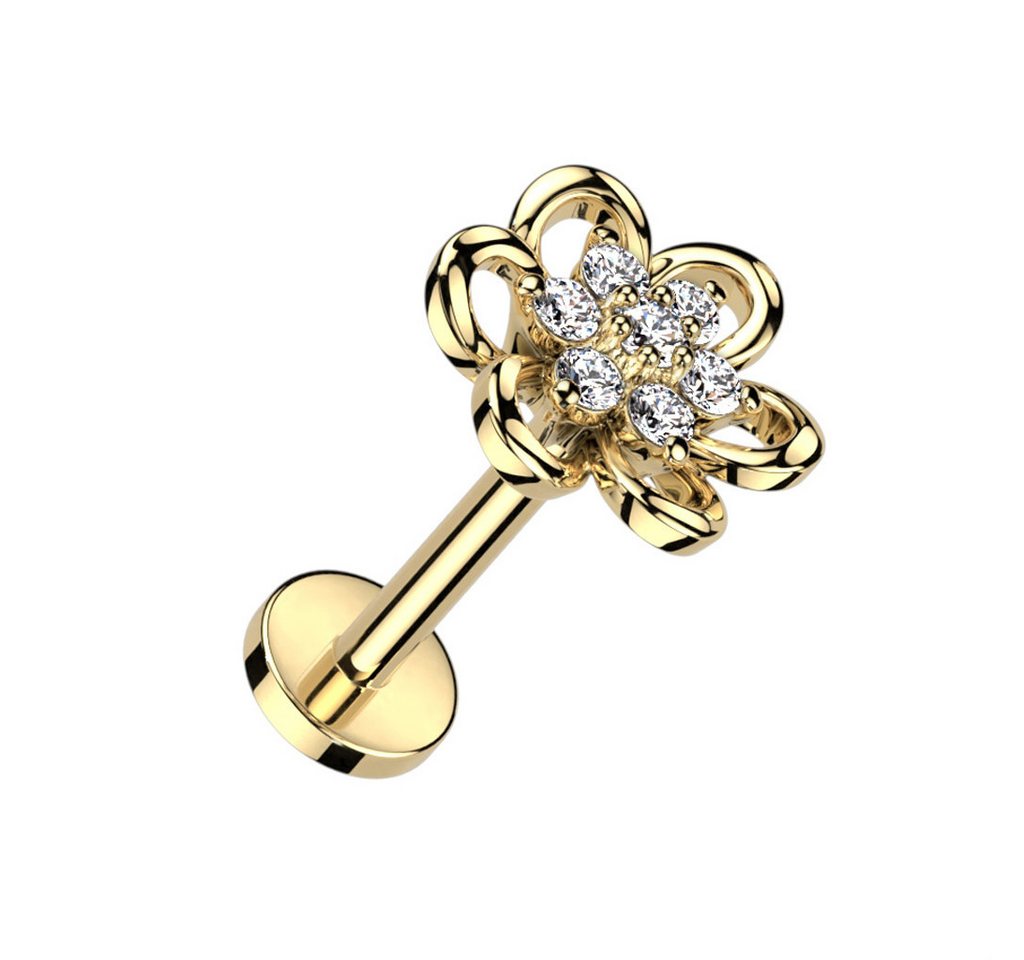 Taffstyle Piercing-Set Tragus Knorpel Labret Piercing Kristall Blume Flach Gold 8mm (Ohr Tragus Helix Lobe Knorpel Piercing), Stecker Helix Ohr Lippenpiercing Labret Stecker Ohrpiercing Cartilage von Taffstyle
