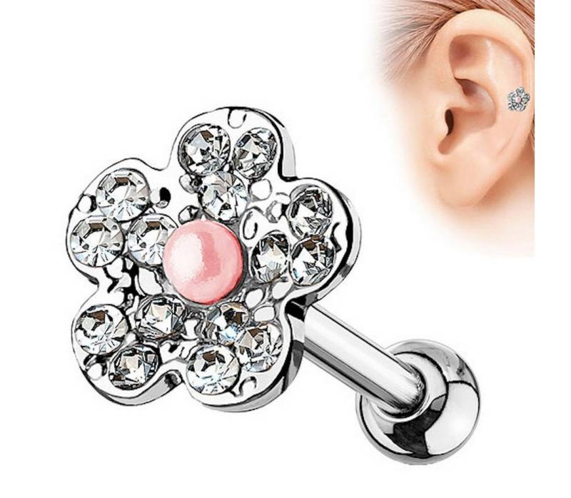 Taffstyle Piercing-Set Tragus Knorpel Ohr Piercing Kristall Blüte Perle, Stecker Glitzer Blume Lippe Nasen Cartilage Helix Labret Nasenpiercing von Taffstyle