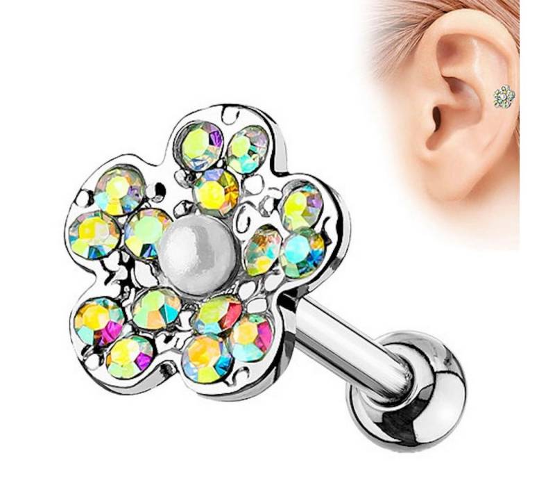 Taffstyle Piercing-Set Tragus Knorpel Ohr Piercing Kristall Blüte Perle, Stecker Glitzer Blume Lippe Nasen Cartilage Helix Labret Nasenpiercing von Taffstyle