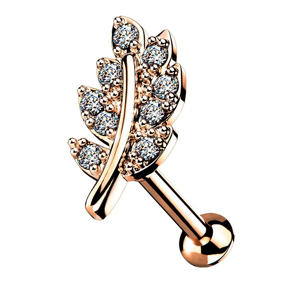 Taffstyle Piercing-Set Tragus Labret Piercing Stecker flach Kristall Blatt Rosegold 8mm (Helix Lobe Daith Conch Orbital Snug Ohrring Piercing), Ohr Helix Innengewinde Ohrpiercing Cartilage Knorpel Ohr Tragus Rook von Taffstyle
