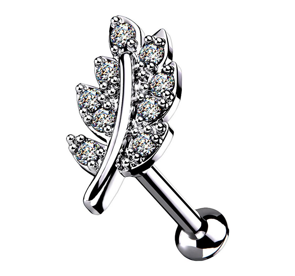 Taffstyle Piercing-Set Tragus Labret Piercing Stecker flach Kristall Blatt Silber 6mm (Helix Lobe Daith Conch Orbital Snug Ohrring Piercing), Ohr Helix Innengewinde Ohrpiercing Cartilage Knorpel Ohr Tragus Rook von Taffstyle