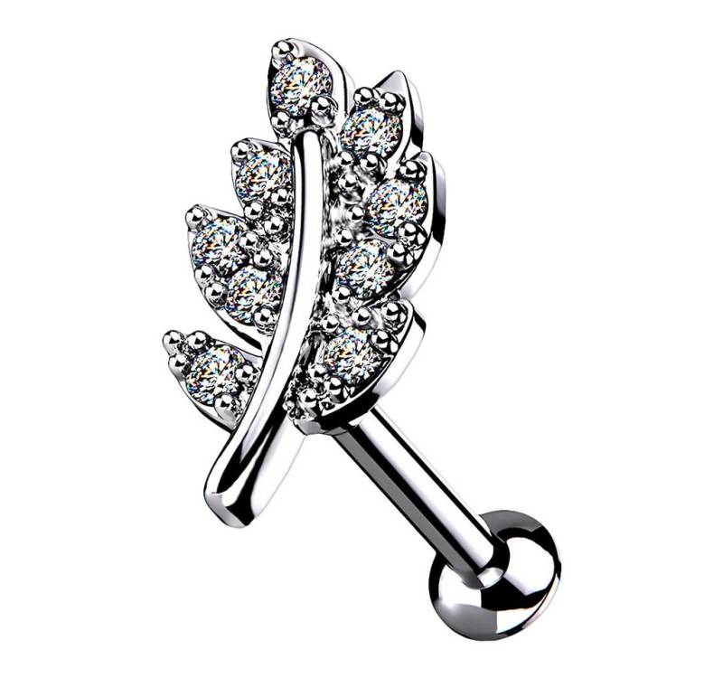 Taffstyle Piercing-Set Tragus Labret Piercing Stecker flach Kristall Blatt Silber 6mm (Helix Lobe Daith Conch Orbital Snug Ohrring Piercing), Ohr Helix Innengewinde Ohrpiercing Cartilage Knorpel Ohr Tragus Rook von Taffstyle