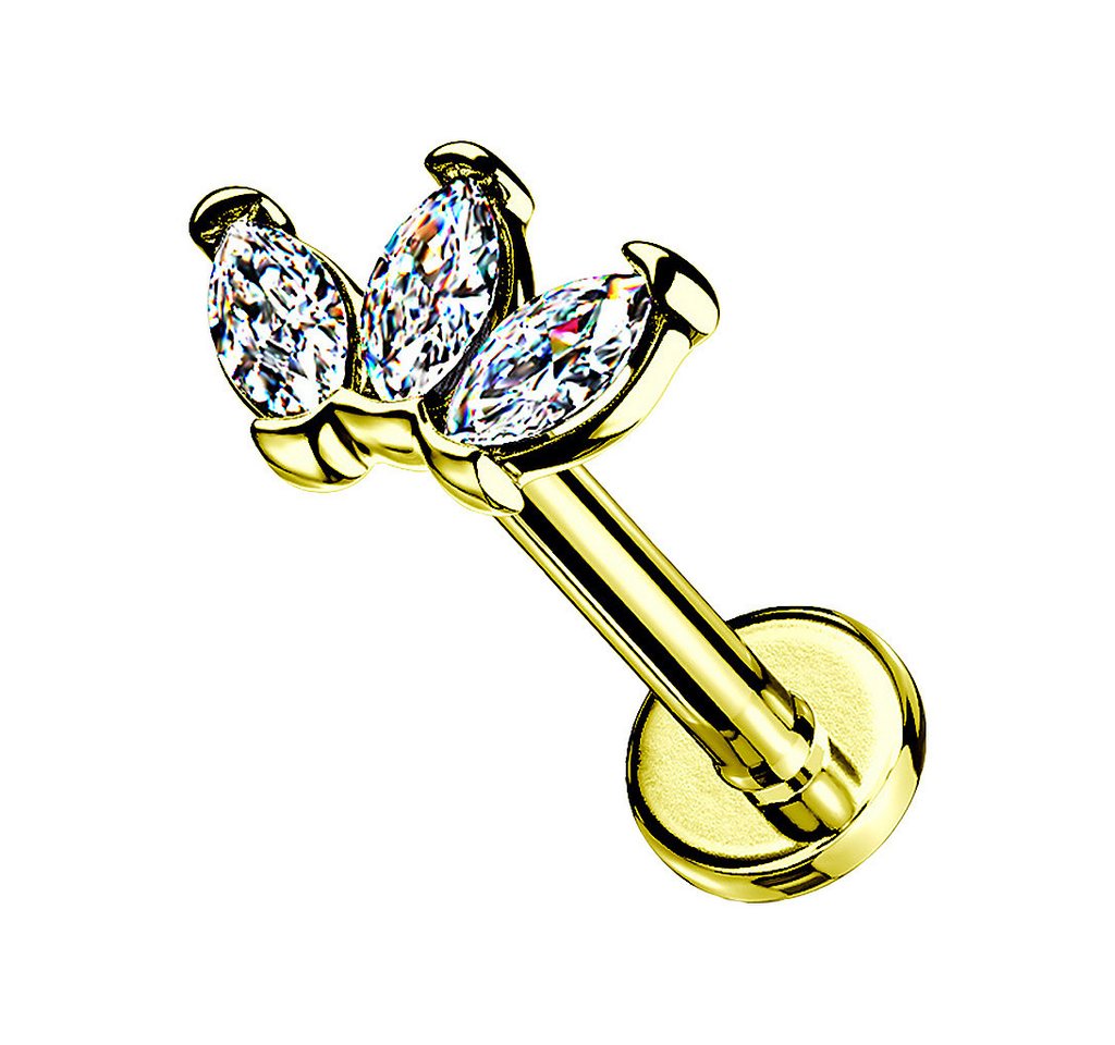 Taffstyle Piercing-Set Tragus Labret Piercing Stecker flach Kristall Marquise Gold 8mm (Helix Rook Lobe Daith Conch Orbital Snug Ohrring Piercing), Helix Innengewinde Ohrstecker Ohrpiercing Cartilage Knorpel Ohr Tragus von Taffstyle