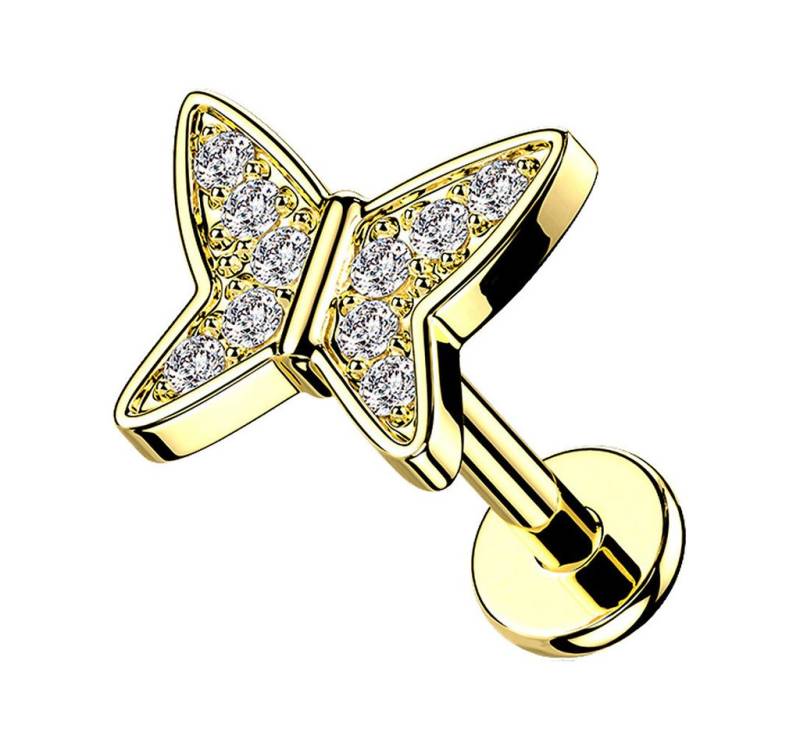 Taffstyle Piercing-Set Tragus Labret Piercing flach Zirkonia Schmetterling Gold 8mm (Helix Rook Lobe Daith Conch Orbital Snug Ohrring Piercing), Helix Innengewinde Ohrstecker Ohrpiercing Cartilage Knorpel Ohr Tragus von Taffstyle