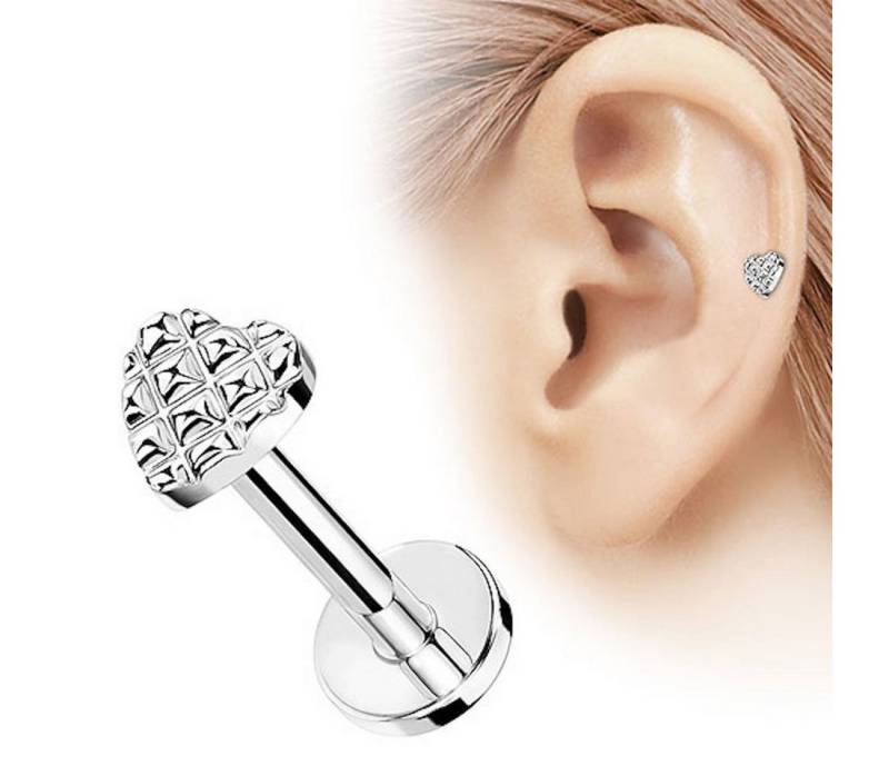 Taffstyle Piercing-Set Tragus Ohr Knorpel Helix Piercing Herz Muster, Stecker Kristall Glitzer Kugeln Ohr Cartilage Ohrpiercing Barbell Stab von Taffstyle