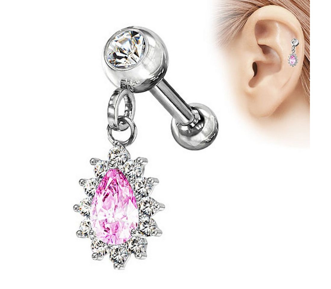 Taffstyle Piercing-Set Tragus Ohr Knorpel mit Kristall Tropfen Anhänger, Stecker Glitzer Lippe Nasen Cartilage Helix Labret Nasenpiercing von Taffstyle