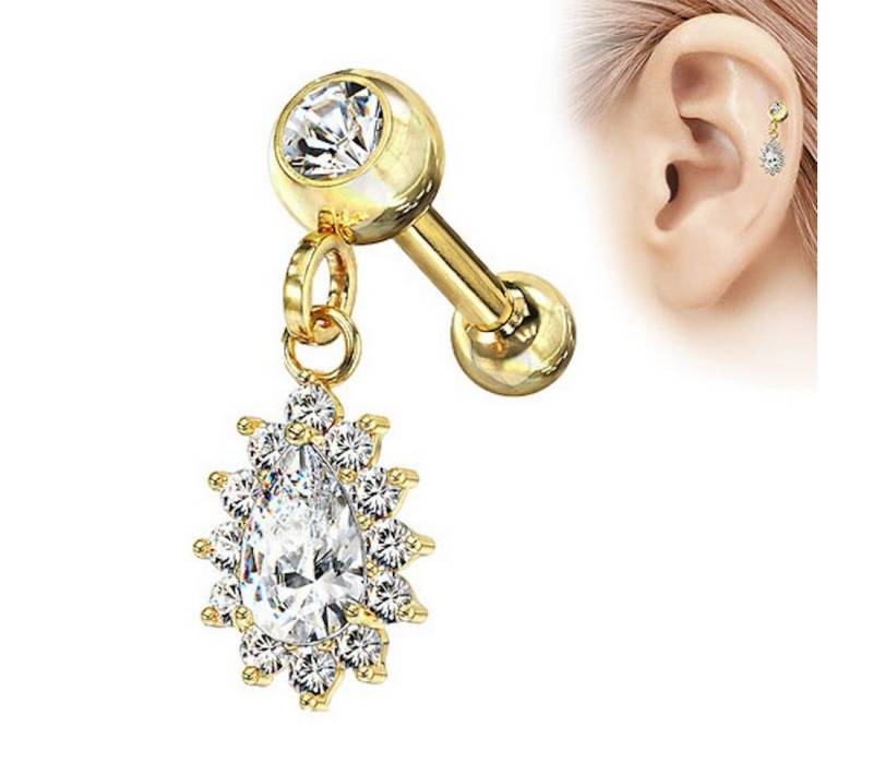 Taffstyle Piercing-Set Tragus Ohr Knorpel mit Kristall Tropfen Anhänger, Stecker Glitzer Lippe Nasen Cartilage Helix Labret Nasenpiercing von Taffstyle
