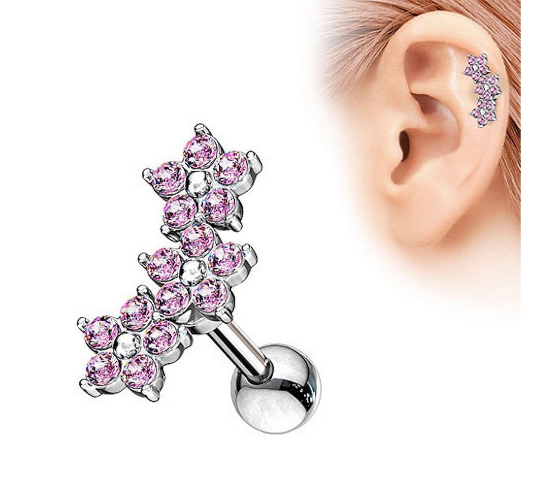 Taffstyle Piercing-Set Tragus Ohr Piercing Stecker mit 3 Kristall Blumen, Chirurgenstahl Helix Tragus Ohrpiercing Cartilage Stab Barbell Kugel von Taffstyle