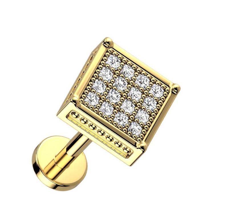 Taffstyle Piercing-Set Tragus Piercing Kristall Quadrat Manschettenknopf Style Gold 8mm (Helix Rook Lobe Daith Conch Orbital Snug Ohrring Piercing), Ohr Helix Stecker Knorpel Ohrpiercing Cartilage Knorpel Ohr Tragus von Taffstyle