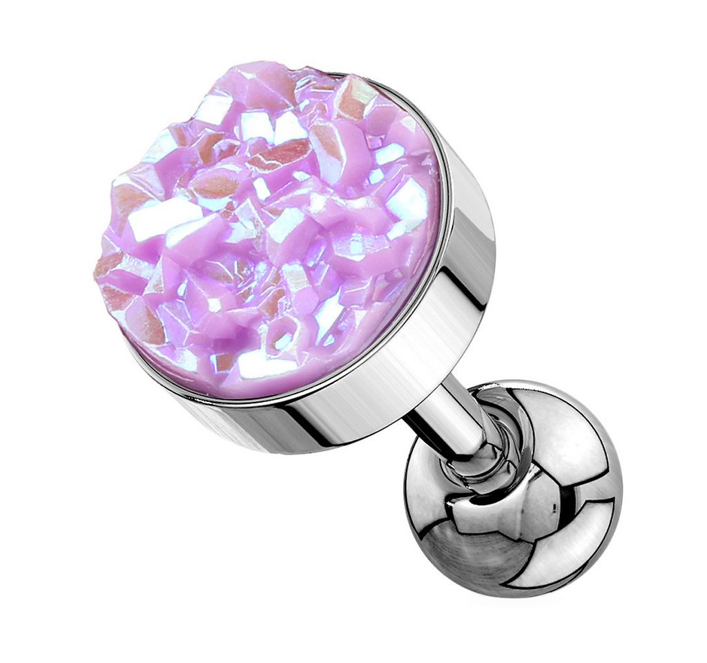 Taffstyle Piercing-Set Tragus Piercing Stab Druzy Kristall Glitzer Quarz Silber Flieder (Daith Conch Orbital Snug Ohrring Piercing), Ohr Knorpel Ohrpiercing Cartilage Knorpel Ohr Tragus Helix Rook Lobe von Taffstyle