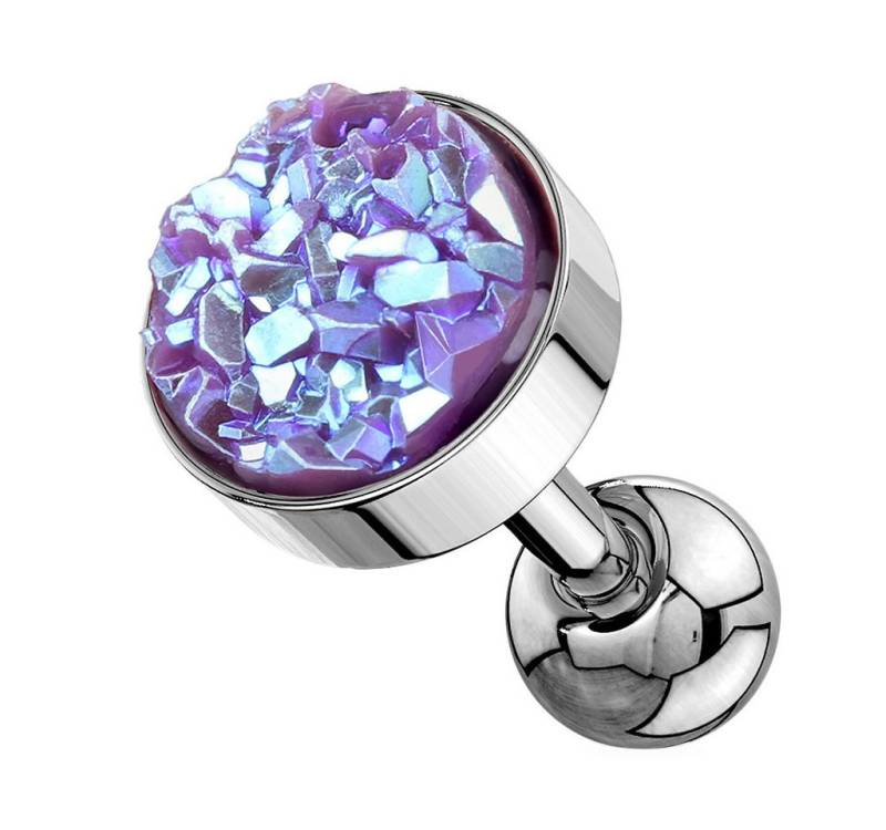 Taffstyle Piercing-Set Tragus Piercing Stab Druzy Kristall Glitzer Quarz Silber Lila (Daith Conch Orbital Snug Ohrring Piercing), Ohr Knorpel Ohrpiercing Cartilage Knorpel Ohr Tragus Helix Rook Lobe von Taffstyle