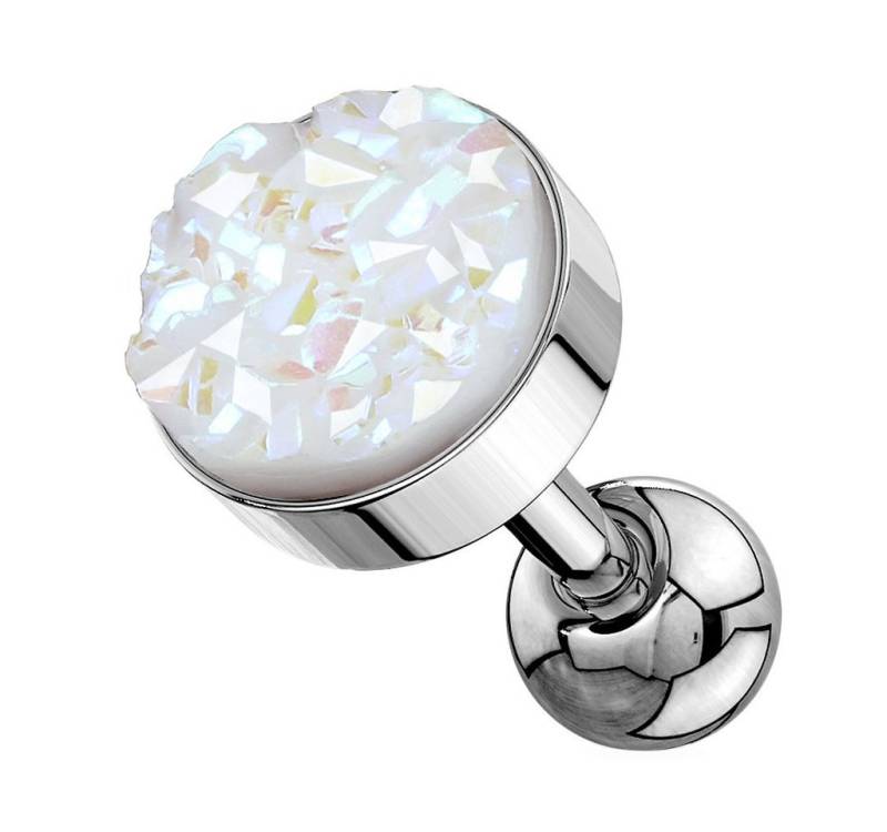 Taffstyle Piercing-Set Tragus Piercing Stab Druzy Kristall Glitzer Quarz Silber Weiß (Daith Conch Orbital Snug Ohrring Piercing), Ohr Knorpel Ohrpiercing Cartilage Knorpel Ohr Tragus Helix Rook Lobe von Taffstyle