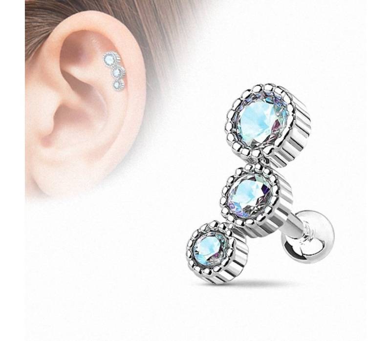 Taffstyle Piercing-Set Tragus Piercing mit 3 Kristallen Strass Steinen, Helixpiercing Helix Ohr Cartilage Knorpel Stecker 3 Kristallen Strass von Taffstyle