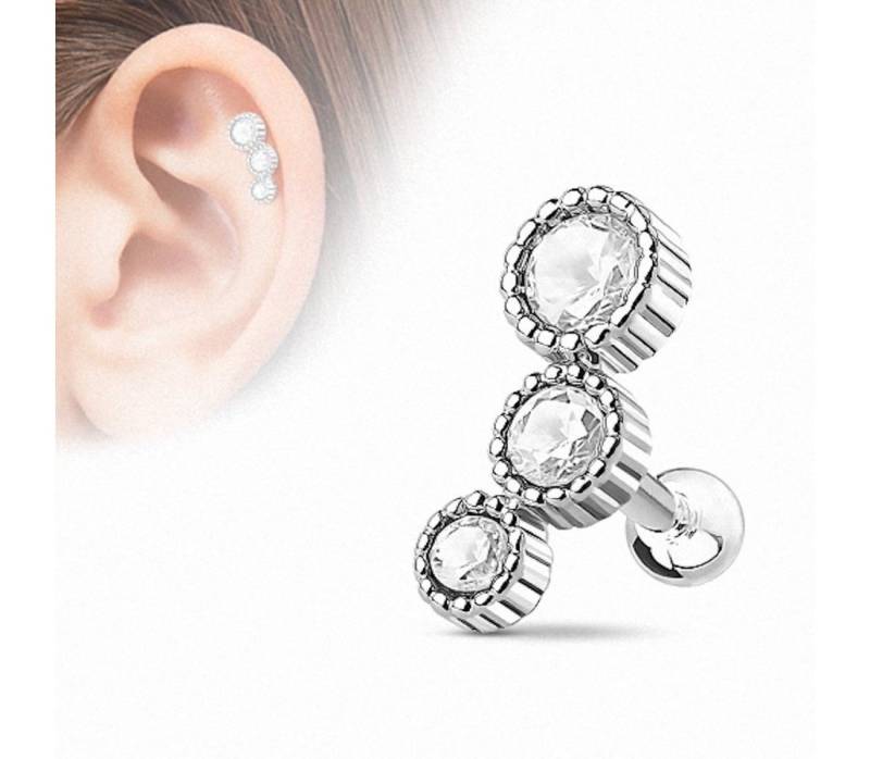 Taffstyle Piercing-Set Tragus Piercing mit 3 Kristallen Strass Steinen, Helixpiercing Helix Ohr Cartilage Knorpel Stecker 3 Kristallen Strass von Taffstyle