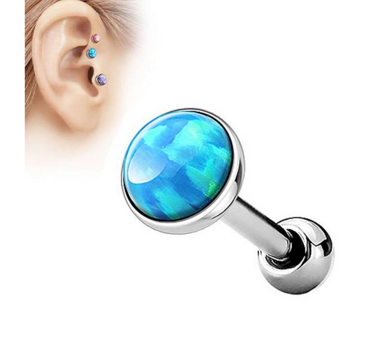 Taffstyle Piercing-Set Tragus Stecker mit flachen Opal Steinen Rund, Tragus Piercing Helixpiercing Helix Ohr Cartilage Knorpel Stecker von Taffstyle