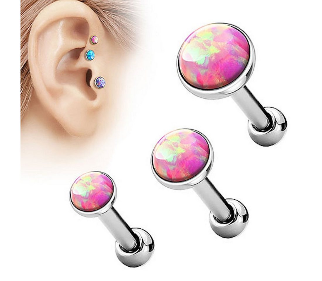 Taffstyle Piercing-Set Tragus Stecker mit flachen Opal Steinen Rund, Tragus Piercing Helixpiercing Helix Ohr Cartilage Knorpel Stecker von Taffstyle