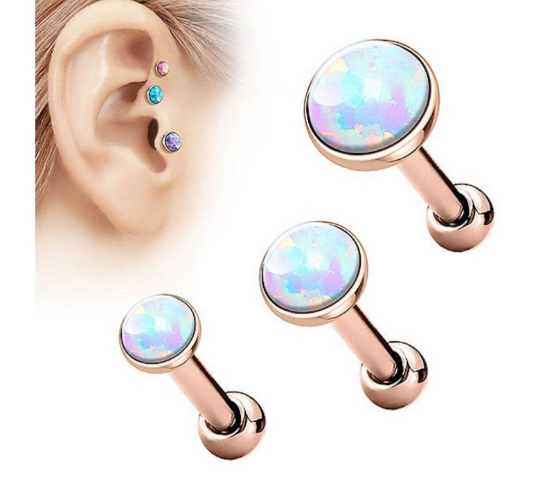 Taffstyle Piercing-Set Tragus Stecker mit flachen Opal Steinen Rund, Tragus Piercing Helixpiercing Helix Ohr Cartilage Knorpel Stecker von Taffstyle