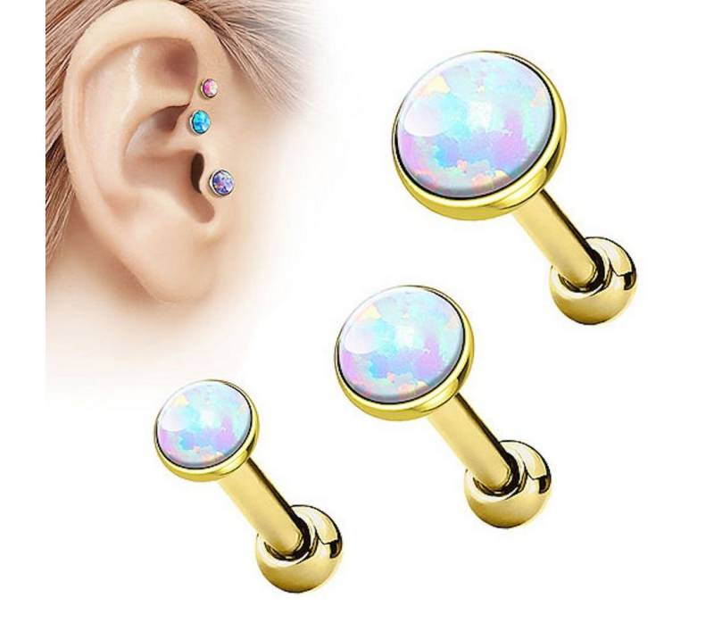 Taffstyle Piercing-Set Tragus Stecker mit flachen Opal Steinen Rund, Tragus Piercing Helixpiercing Helix Ohr Cartilage Knorpel Stecker von Taffstyle