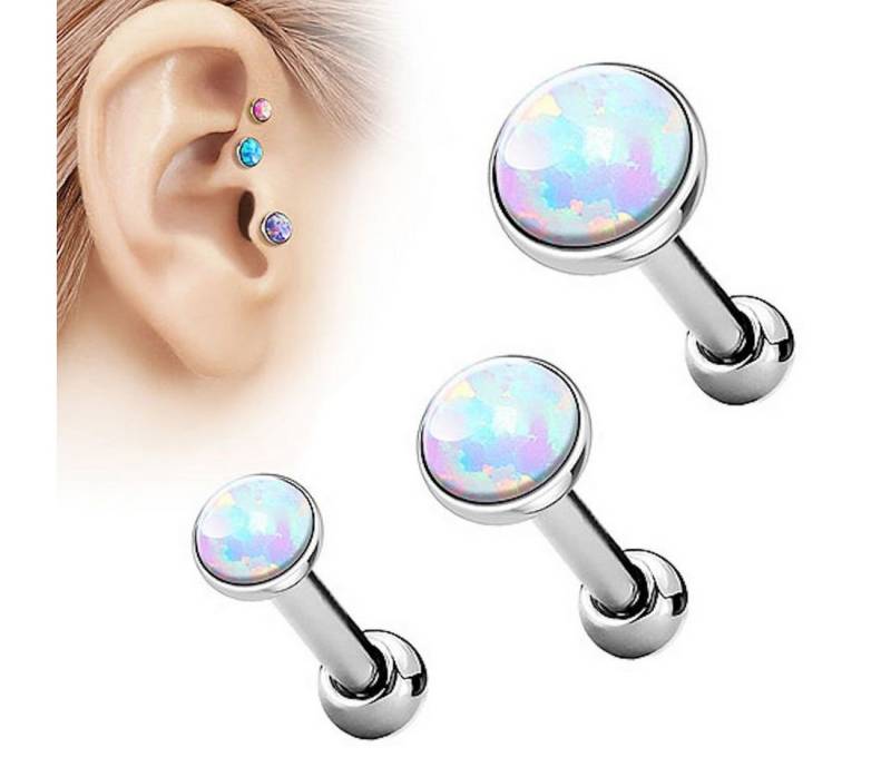 Taffstyle Piercing-Set Tragus Stecker mit flachen Opal Steinen Rund, Tragus Piercing Helixpiercing Helix Ohr Cartilage Knorpel Stecker von Taffstyle