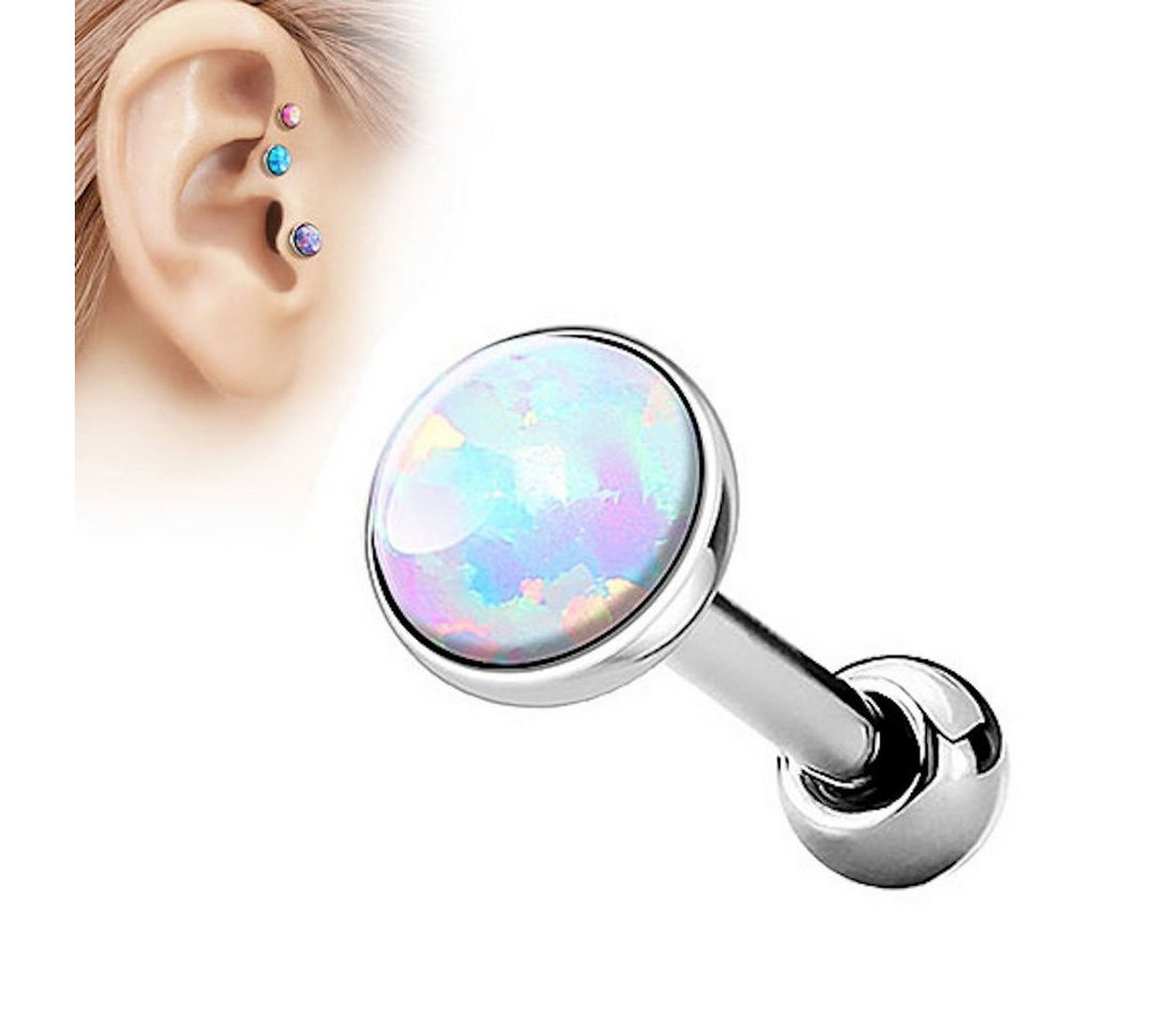 Taffstyle Piercing-Set Tragus Stecker mit flachen Opal Steinen Rund, Tragus Piercing Helixpiercing Helix Ohr Cartilage Knorpel Stecker von Taffstyle