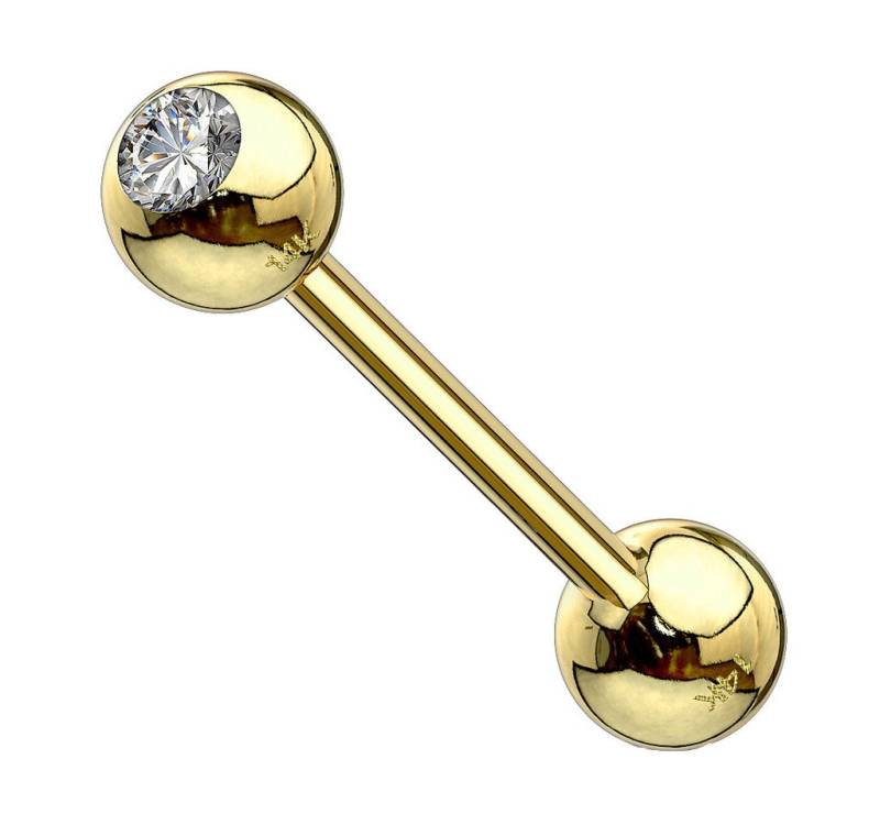 Taffstyle Piercing-Set Zungenpiercing 14K Echt Gold 585 Kristall Gelbgold 1,6mm x 16mm x 5mm (Barbell Intim Tragus Helix Ohrpiercing Piercing), Stab Barbell Hantel Ohr Zunge Brust Tragus Helix Ohrpiercing Piercing von Taffstyle