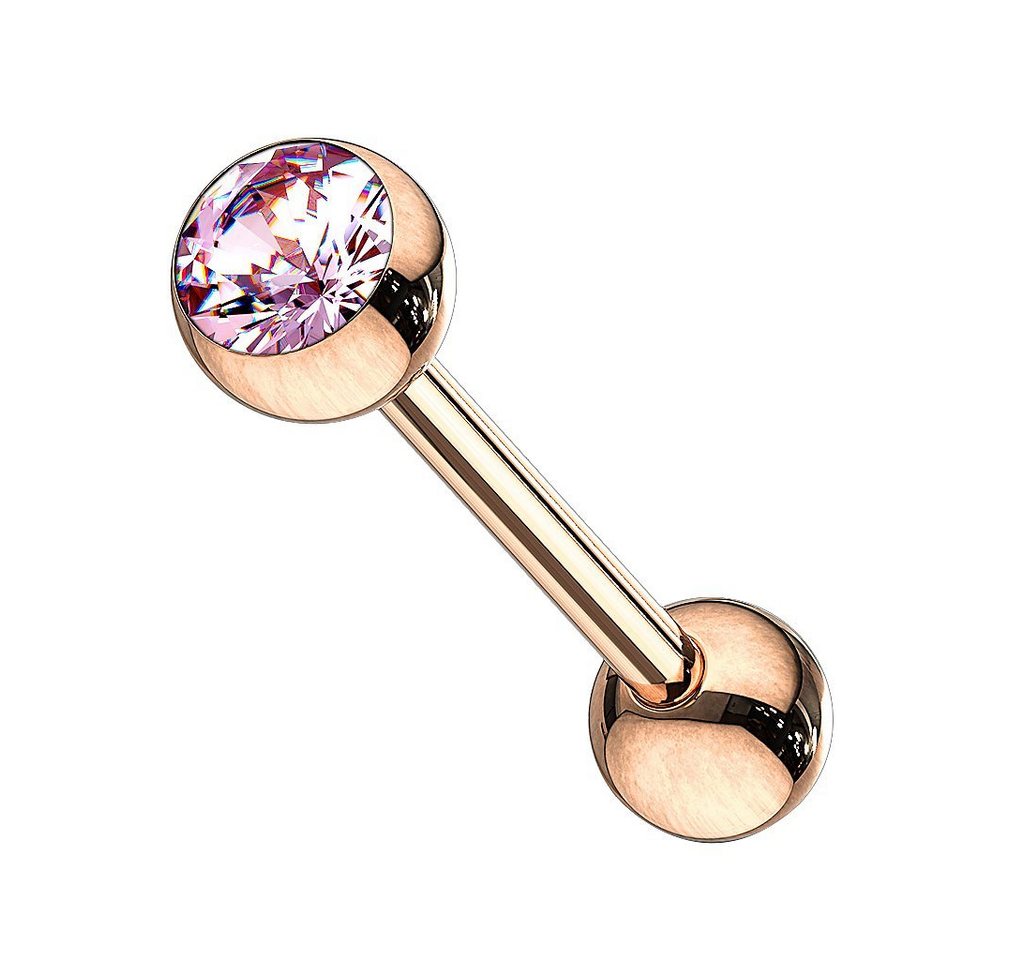 Taffstyle Piercing-Set Zungenpiercing Hantel Rose vergoldet Kristallkugel, Piercingfaktor Barbell Stecker Zungenpiercing Zunge Mund Rose Gold von Taffstyle