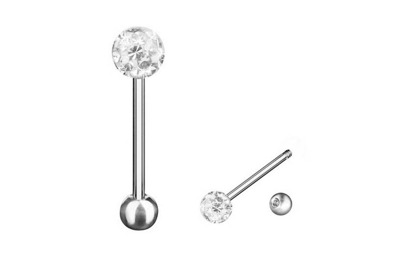 Taffstyle Piercing-Set Zungenpiercing Barbell Stab mit Ferido Kristall Kugel Chirurgenstahl, Barbell Stab Piercing Hantel Zunge mit funkelnder Kristall Kugel von Taffstyle