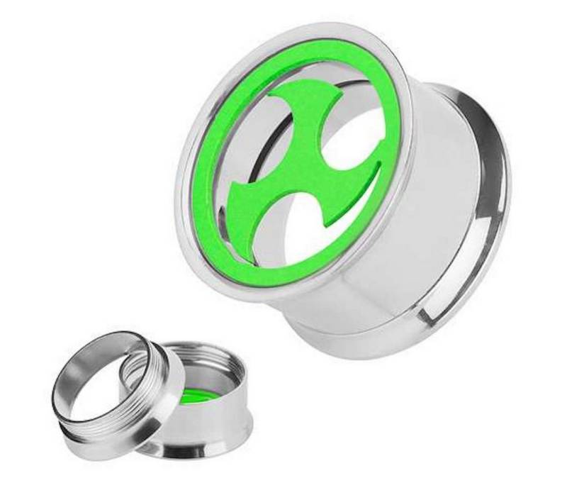 Taffstyle Plug Flesh Ohr Tunnel Neon Sonnenrad Triskele Grün 14mm, Ohrpiercing Ohr Ear Flesh Tunnel Plug Piercing von Taffstyle