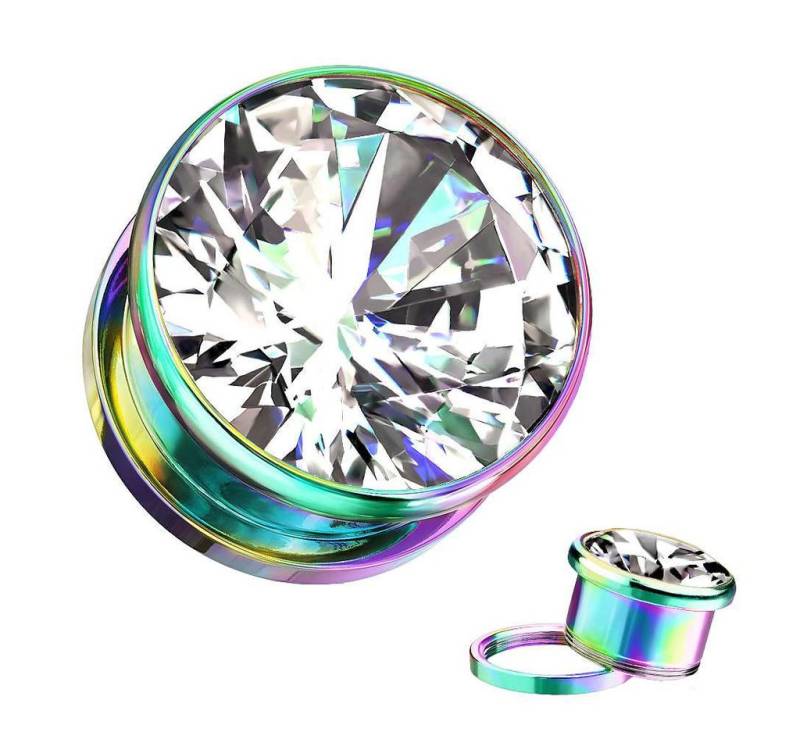 Taffstyle Plug Ohr Tunnel mit großen eingefassten klarem Zirkonia Kristall (Eleganter Ohr Plug Tunnel mit funkelndem Zirkonia Stein in mehreren Farben) von Taffstyle